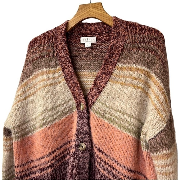 Velvet Graham & Spencer Lara Alpaca Wool Blend Button Front Cardigan in Multi L - Picture 12 of 14